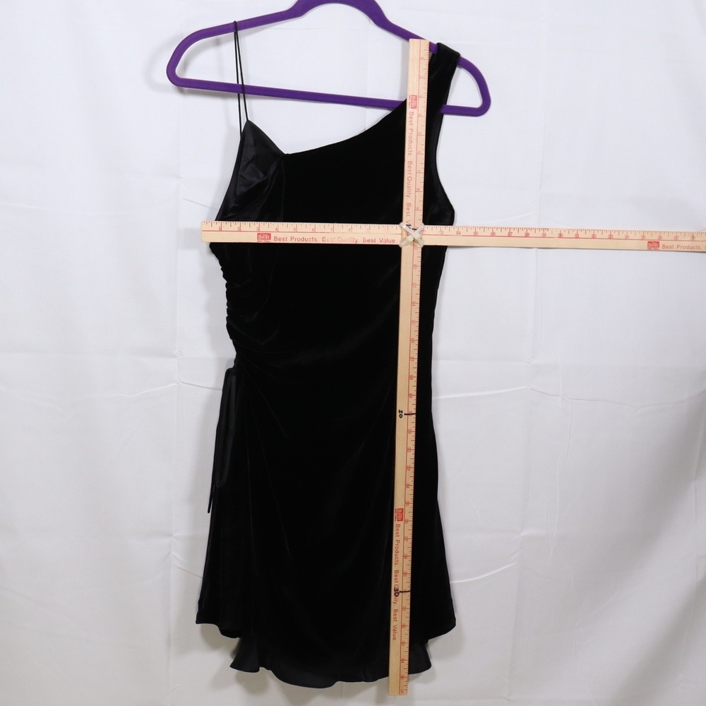 Cinq a Sept Ruby Arnold Velvet Dress 4 Black Womens One Shoulder Ruched Mini - Picture 3 of 5